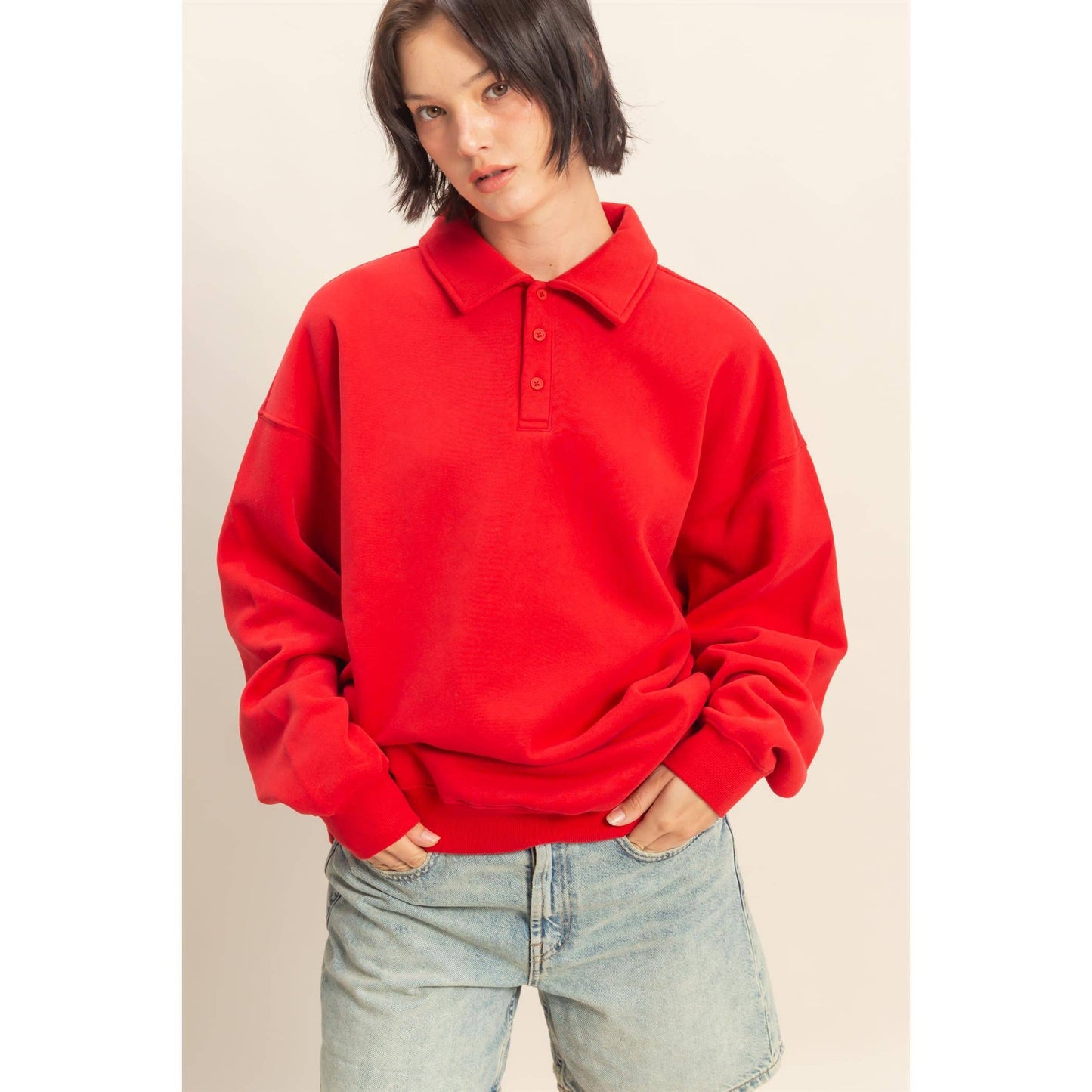 Oversized Collared Pullover Sweatshirt