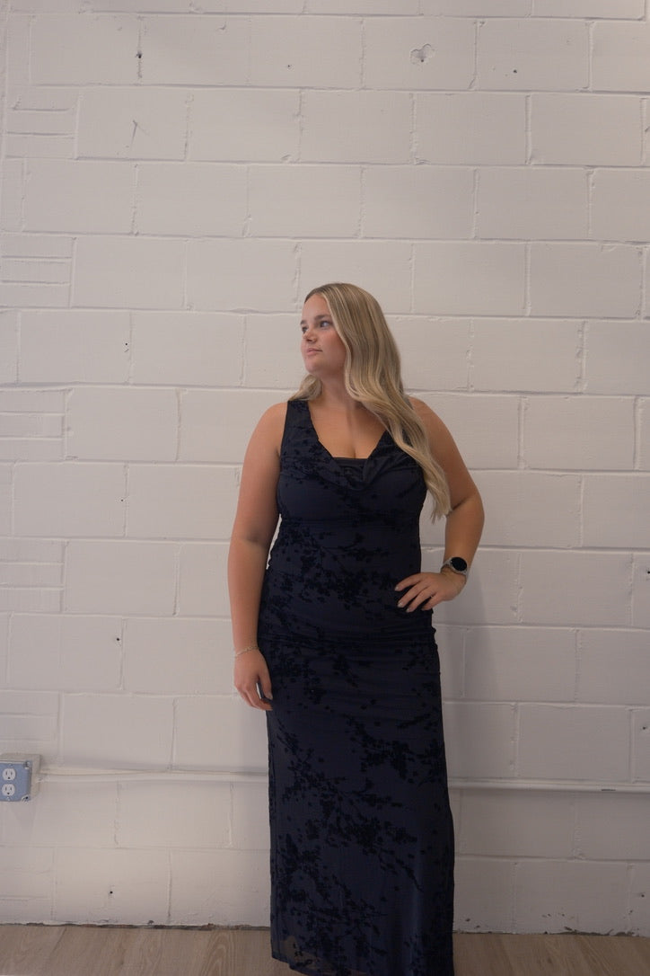 Velvet Petals Cowl Neck Dress