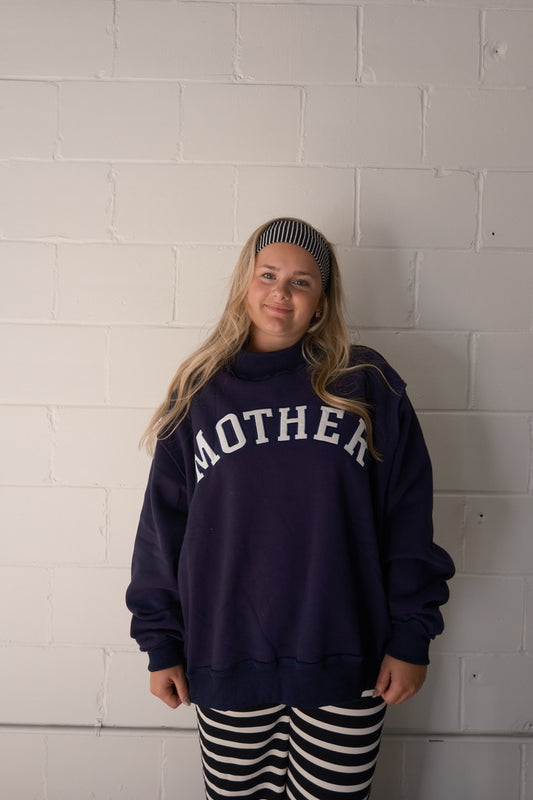 'MOTHER' Embroidered Mock Neck Sweatshirt