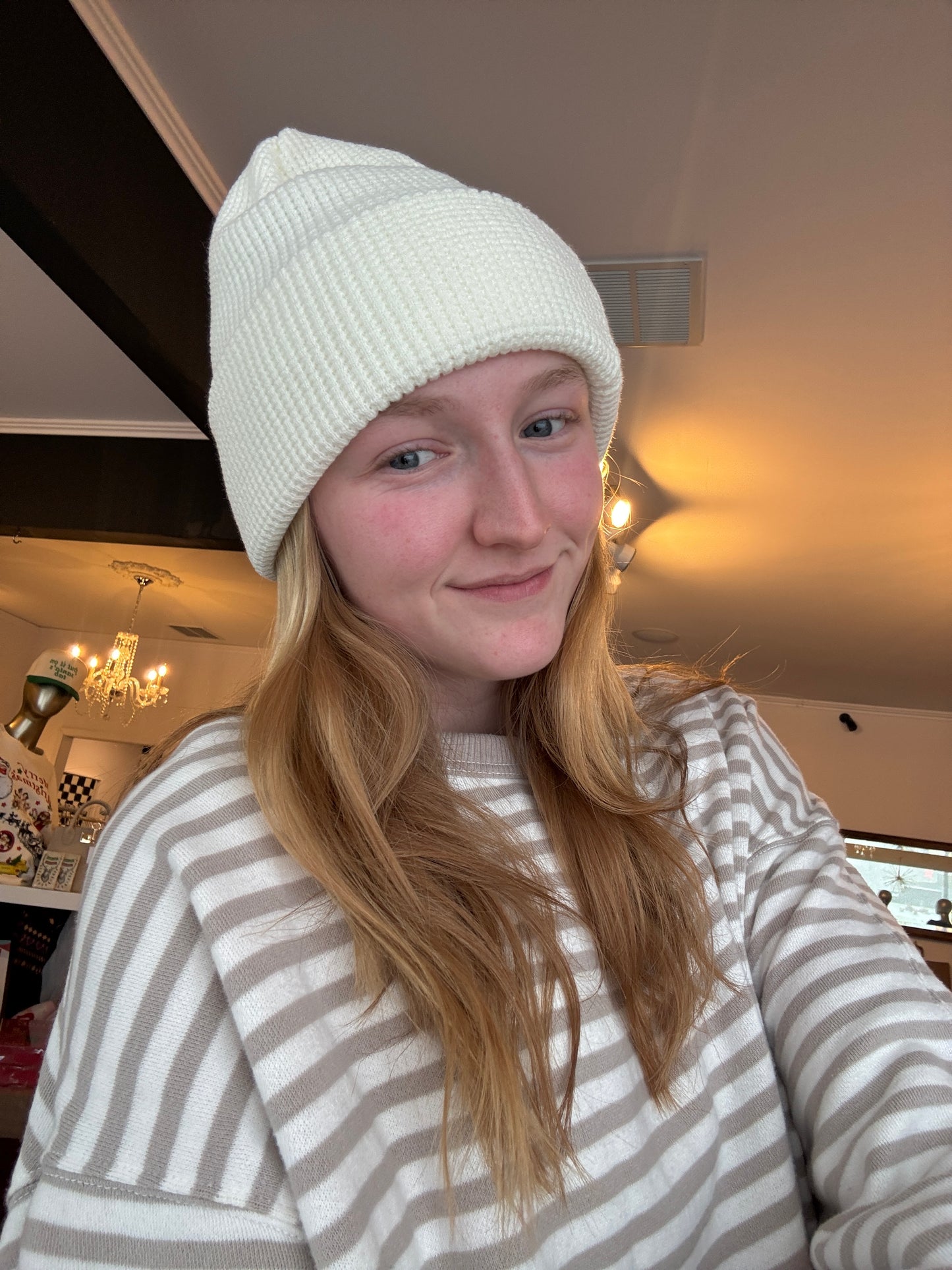 Waffle Knit Cream Hat