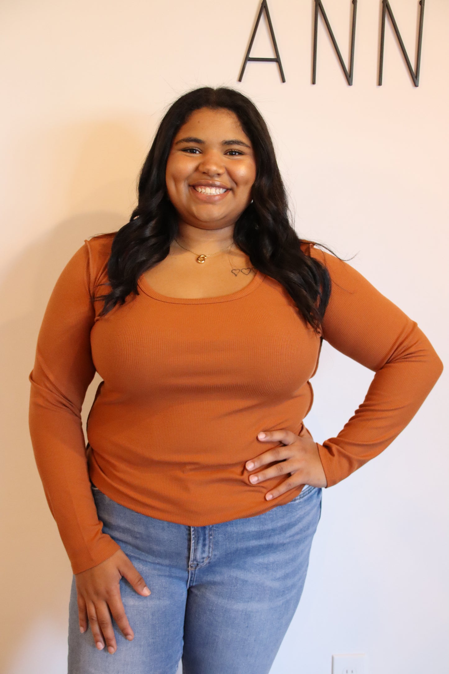 Plus Autumn Ember Ribbed Top