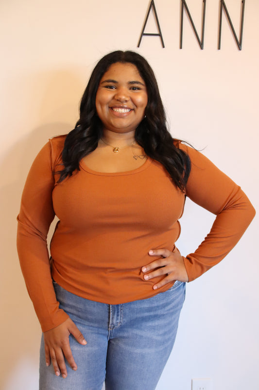 Plus Autumn Ember Ribbed Top