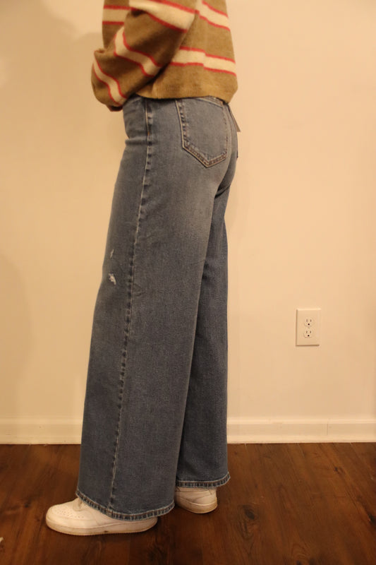 High Rise Wide Leg Denim Jean Medium Denim
