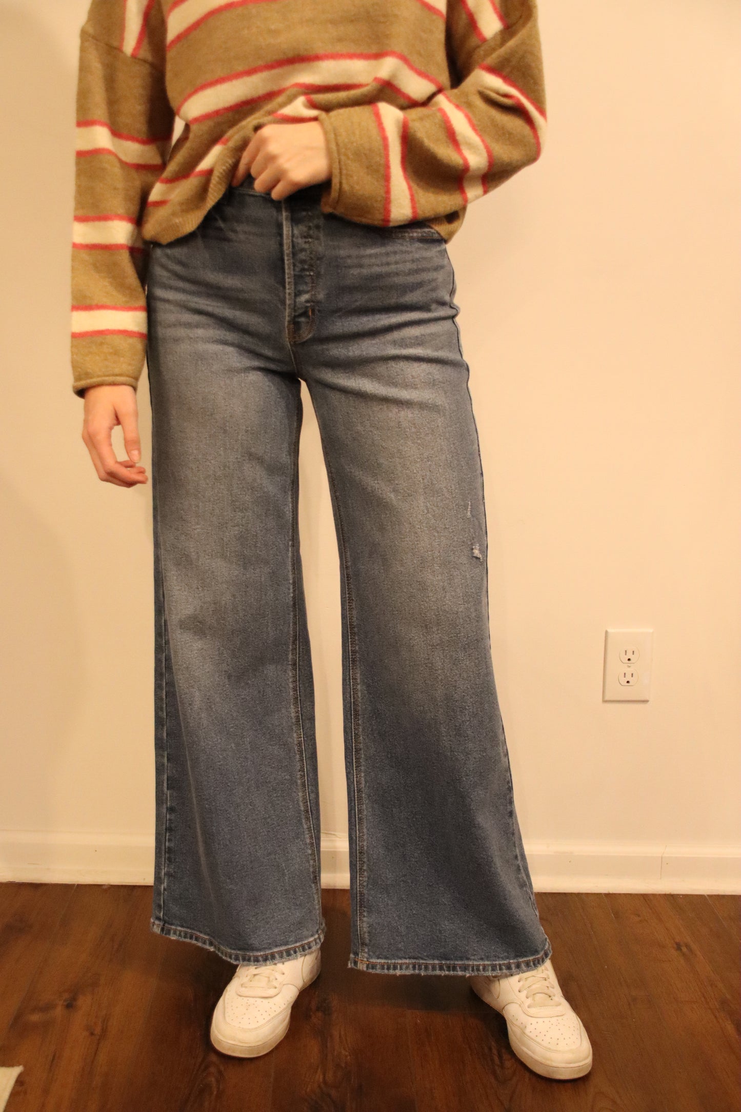 High Rise Wide Leg Denim Jean Medium Denim