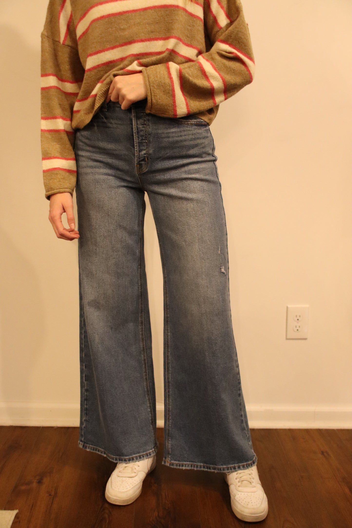 High Rise Wide Leg Denim Jean Medium Denim