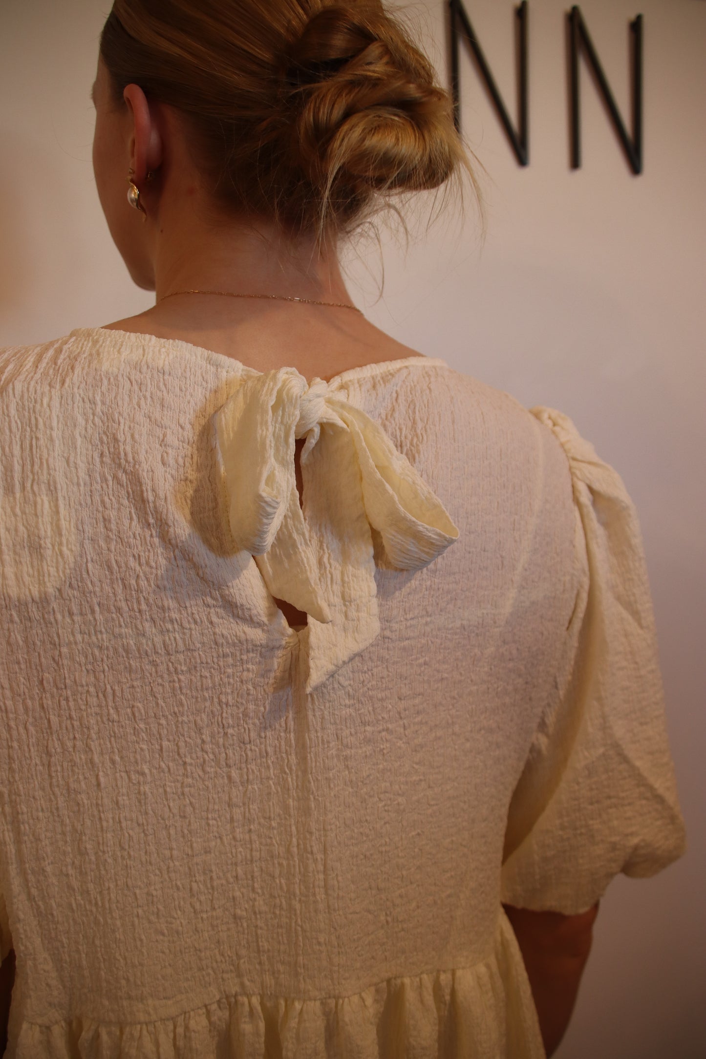 Textured Puff Sleeve Mini Dress