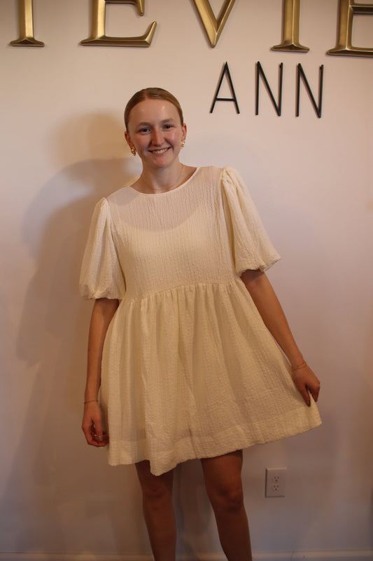 Textured Puff Sleeve Mini Dress