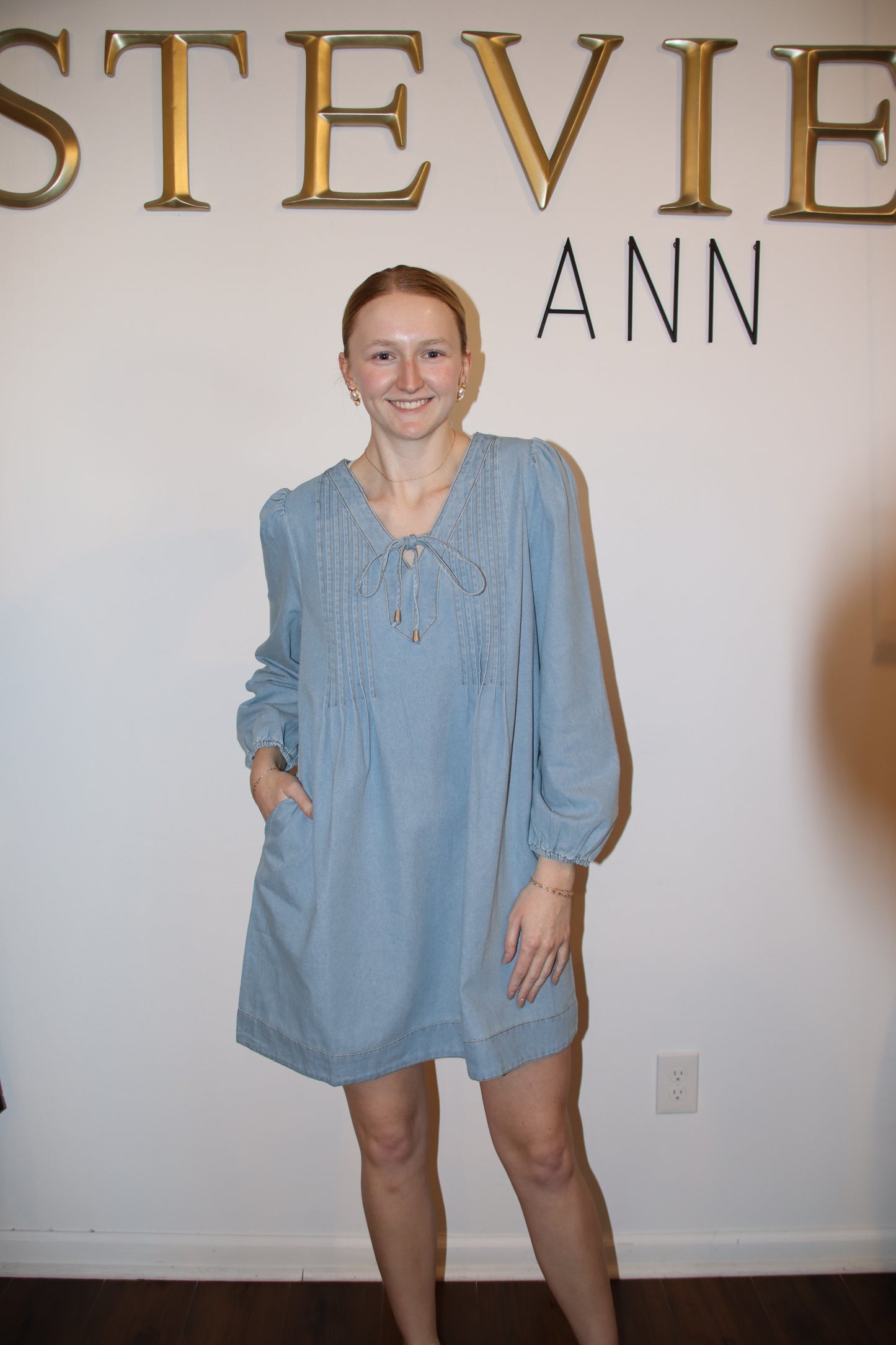 Washed Denim Pintuck Dress