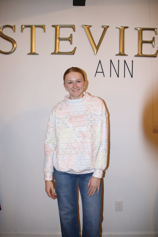 Quilted Floral Mock Neck Sweater