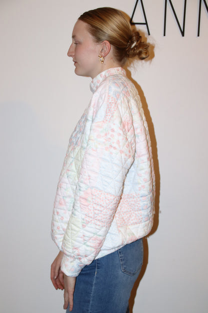 Quilted Floral Mock Neck Sweater