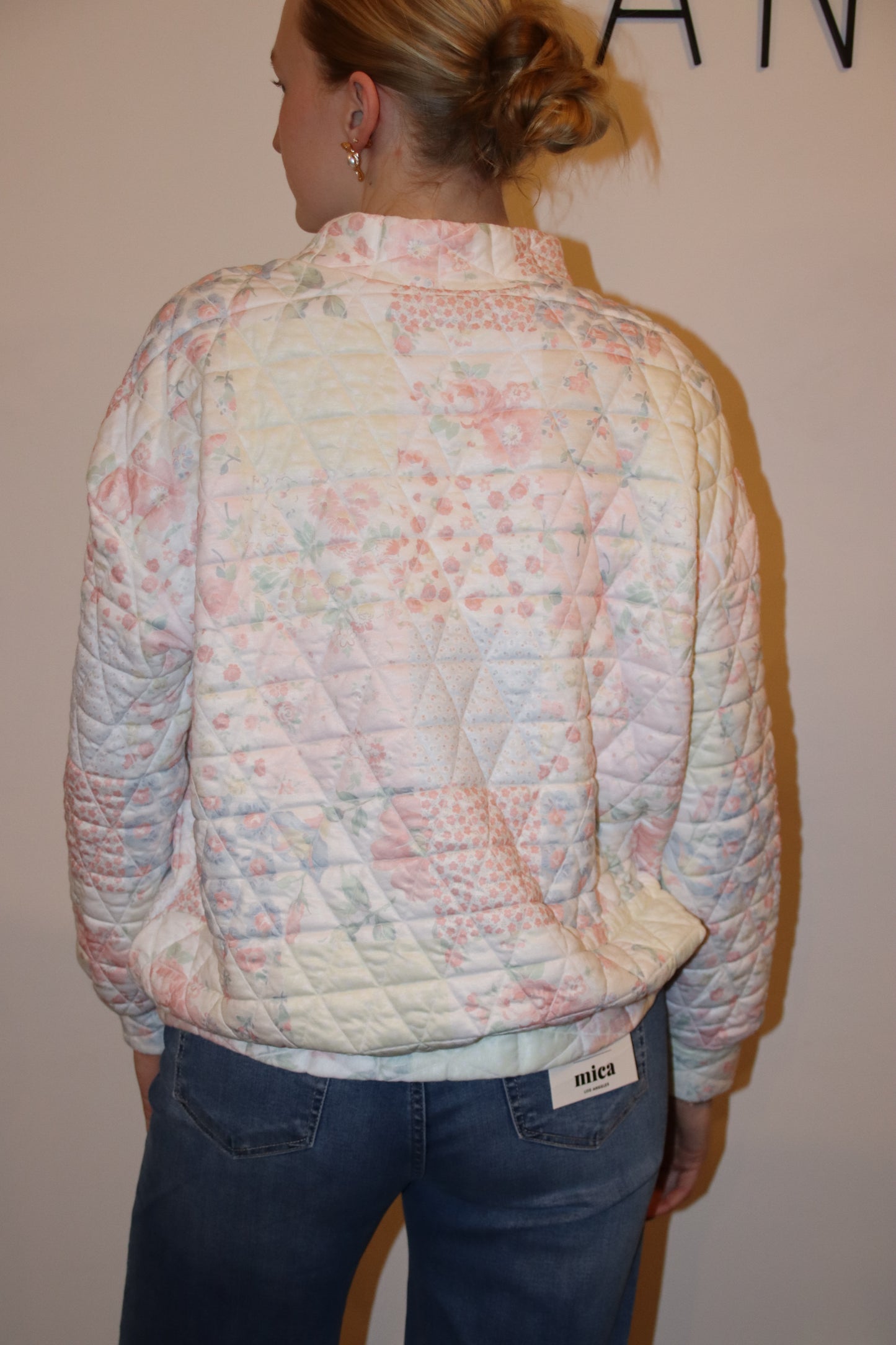 Quilted Floral Mock Neck Sweater