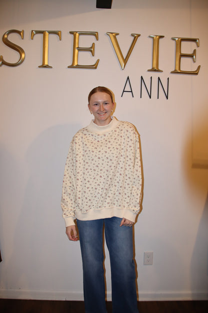 Floral Print Oversized Mock Neck Sweatshirt