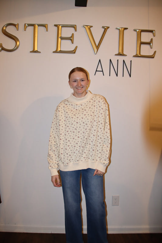 Floral Print Oversized Mock Neck Sweatshirt