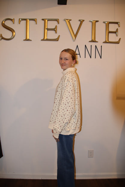 Floral Print Oversized Mock Neck Sweatshirt