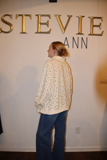 Floral Print Oversized Mock Neck Sweatshirt