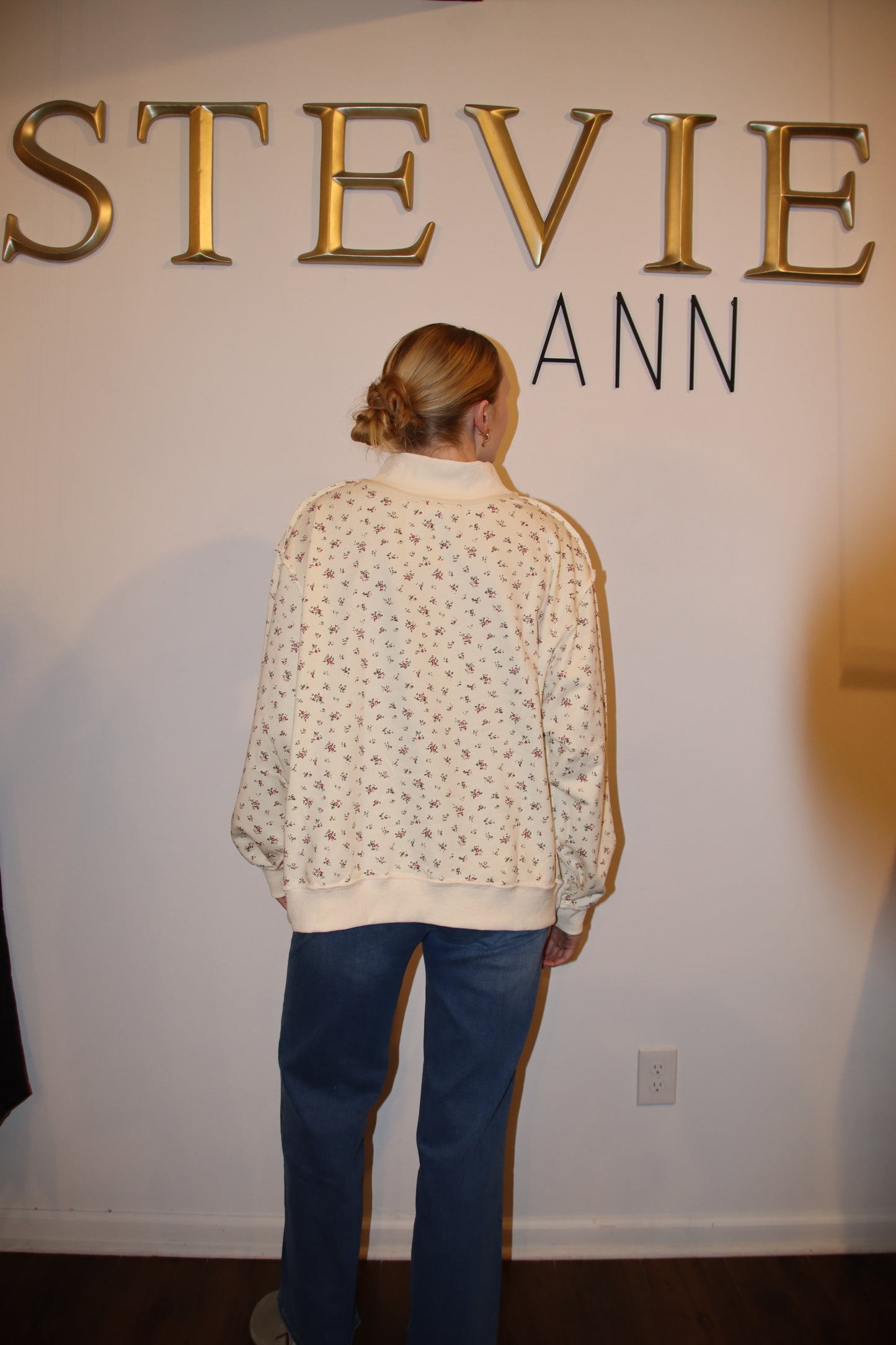 Floral Print Oversized Mock Neck Sweatshirt