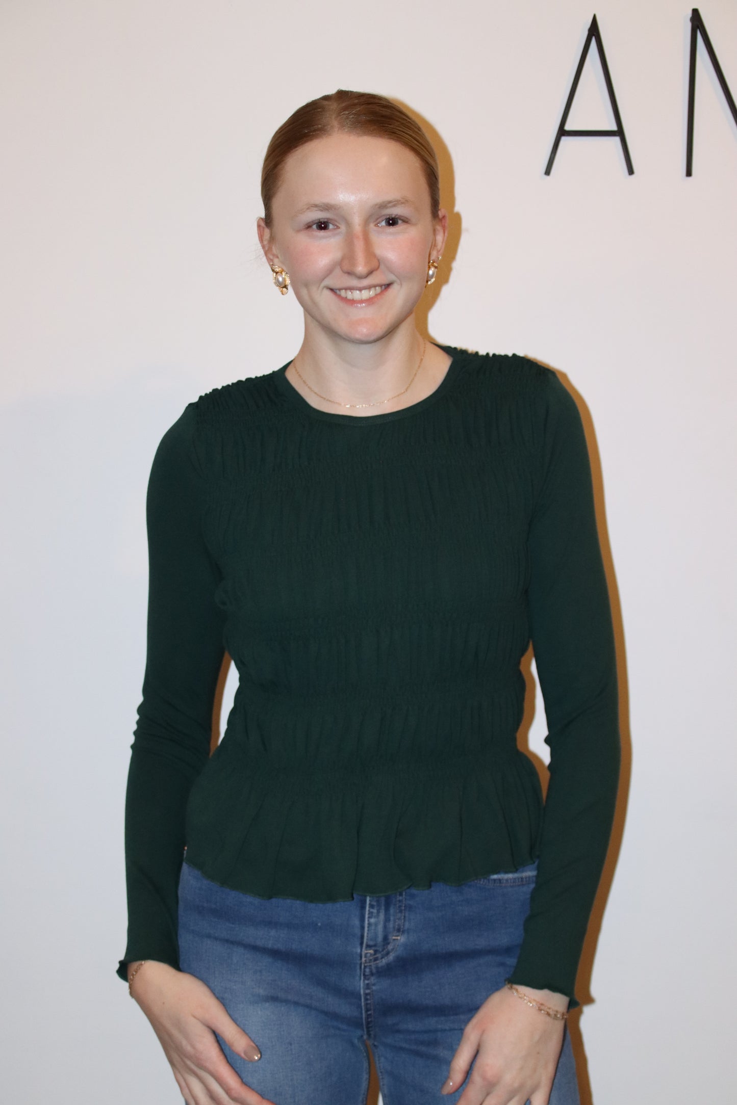 Smocked Long Sleeve Peplum Top