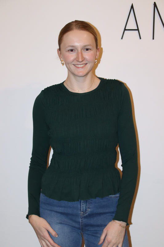 Smocked Long Sleeve Peplum Top