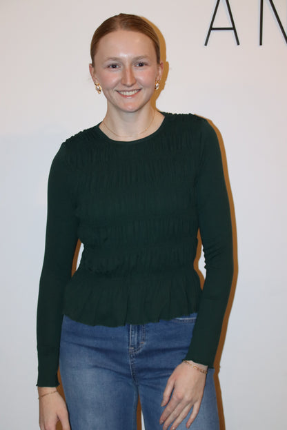 Smocked Long Sleeve Peplum Top