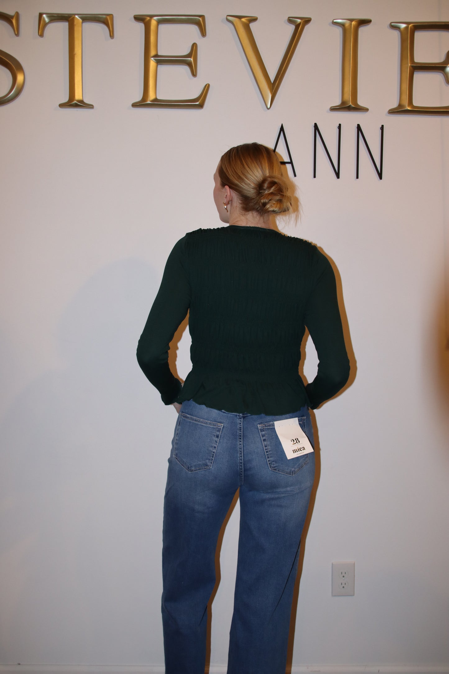 Smocked Long Sleeve Peplum Top