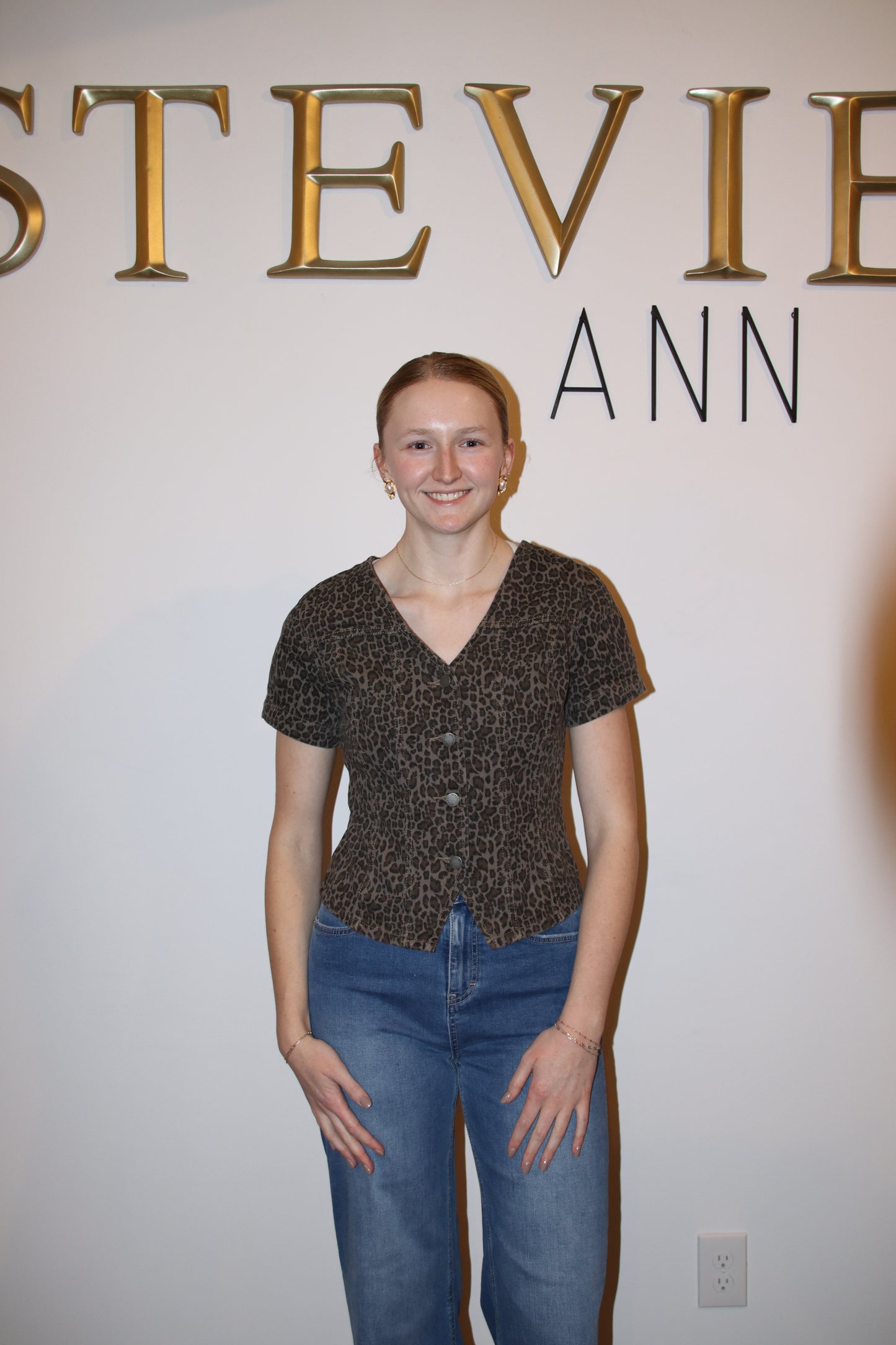 Leopard Denim Button-Up Top