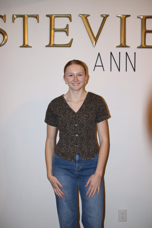 Leopard Denim Button-Up Top