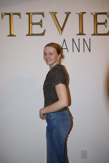 Leopard Denim Button-Up Top