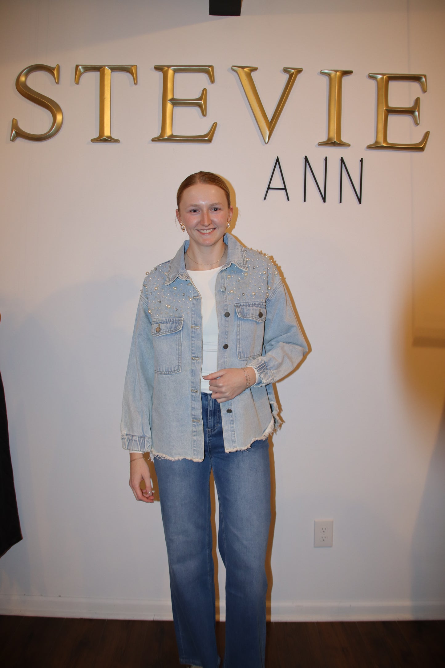 Pearl & Rhinestone Denim Shacket