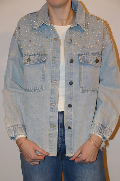 Pearl & Rhinestone Denim Shacket