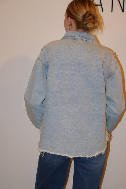 Pearl & Rhinestone Denim Shacket