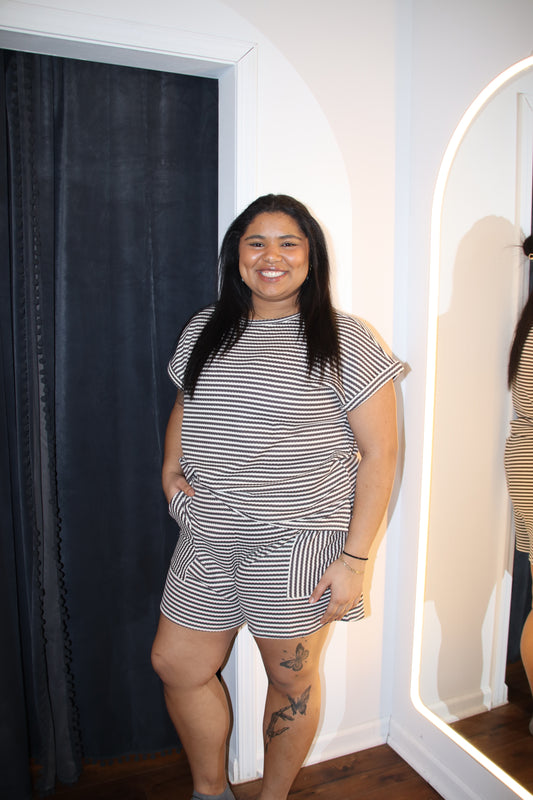 Plus Textured Stripe Knit Set