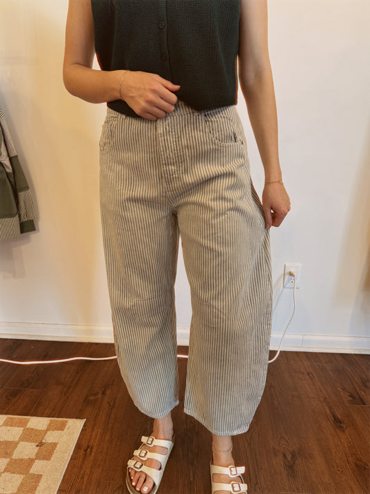 Pinstriped Barrel Jeans
