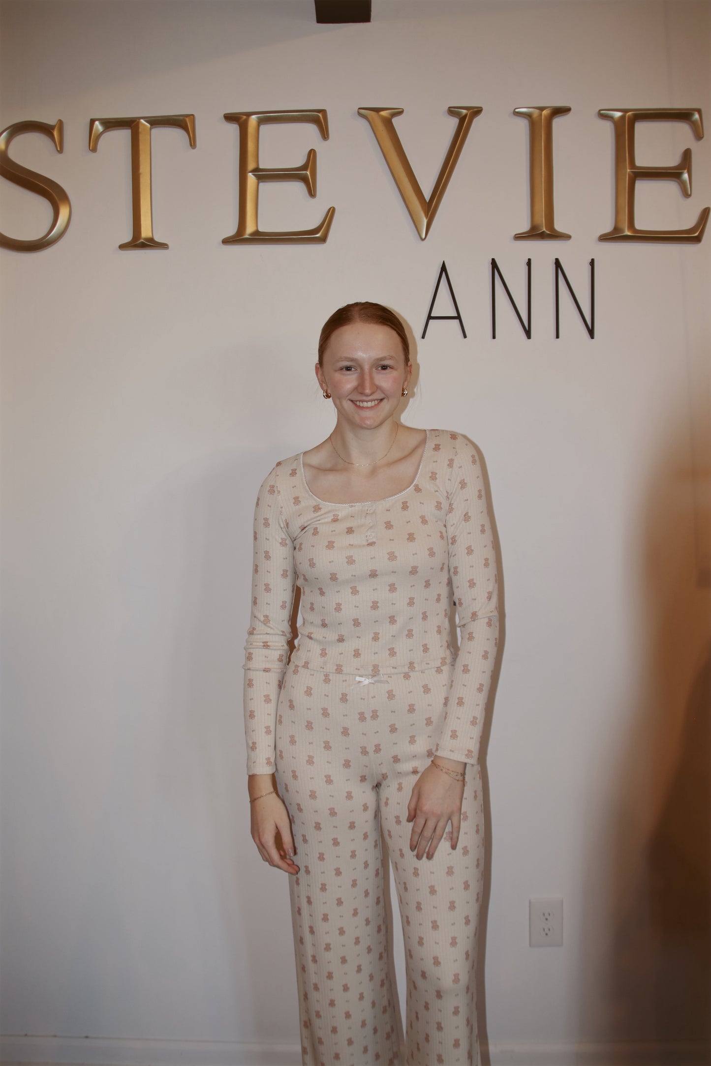 Teddy Bear Print Pointelle Lounge Set