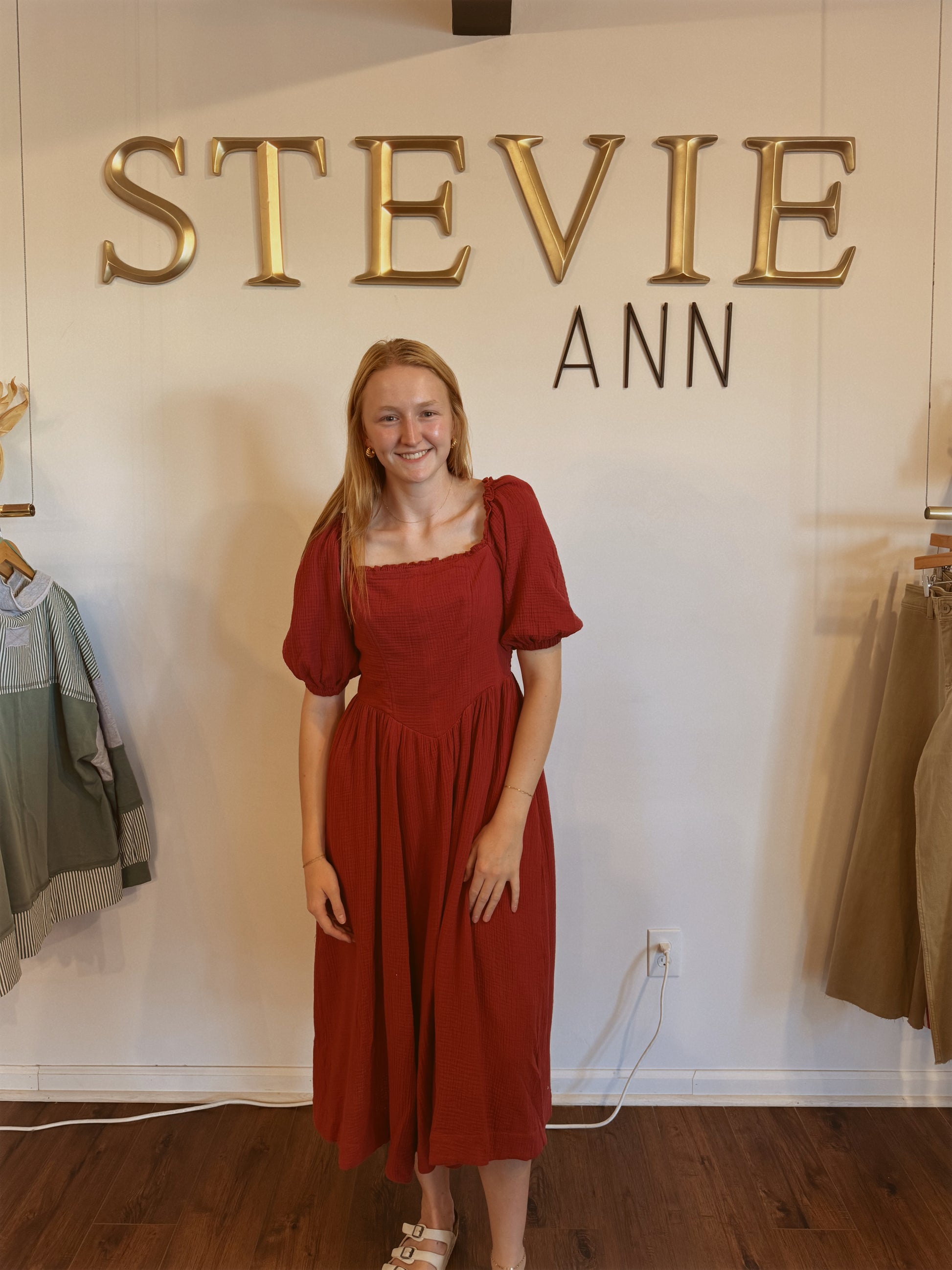 Crisp Morning Cotton Maxi Dress - L / Cranberry Crisp Morning Cotton Maxi Dress - L / Cranberry