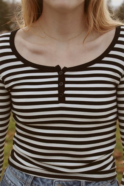 Striped Brushed Rib Henley Top