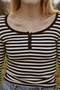Striped Brushed Rib Henley Top