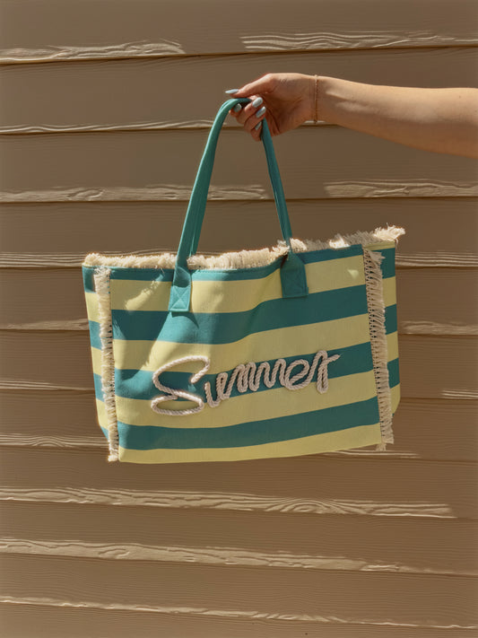 Striped Summer Beach Tote Bag