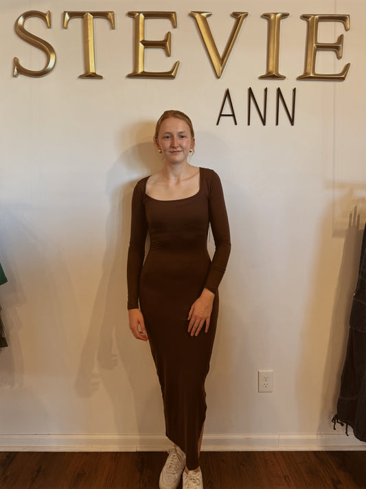 Soft Knit Maxi Dress | Brown