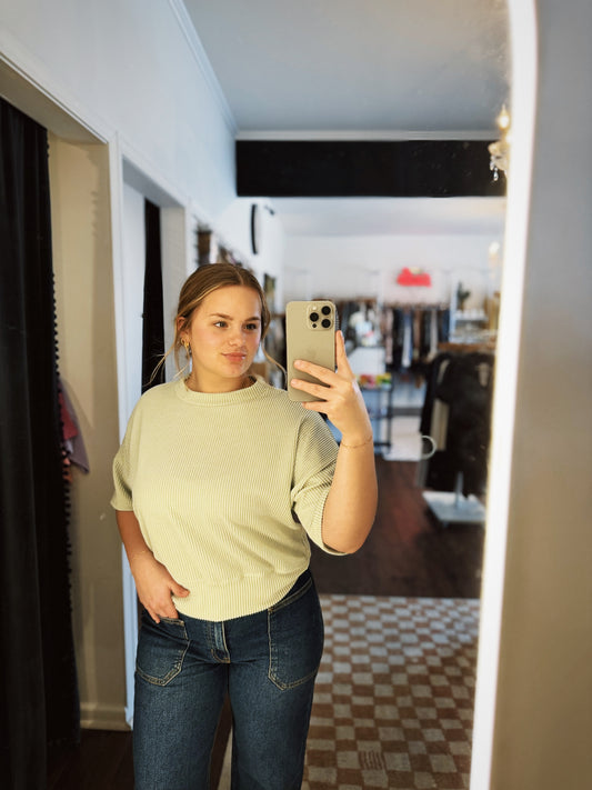 Wave Rib Short Sleeve Crop Crewneck