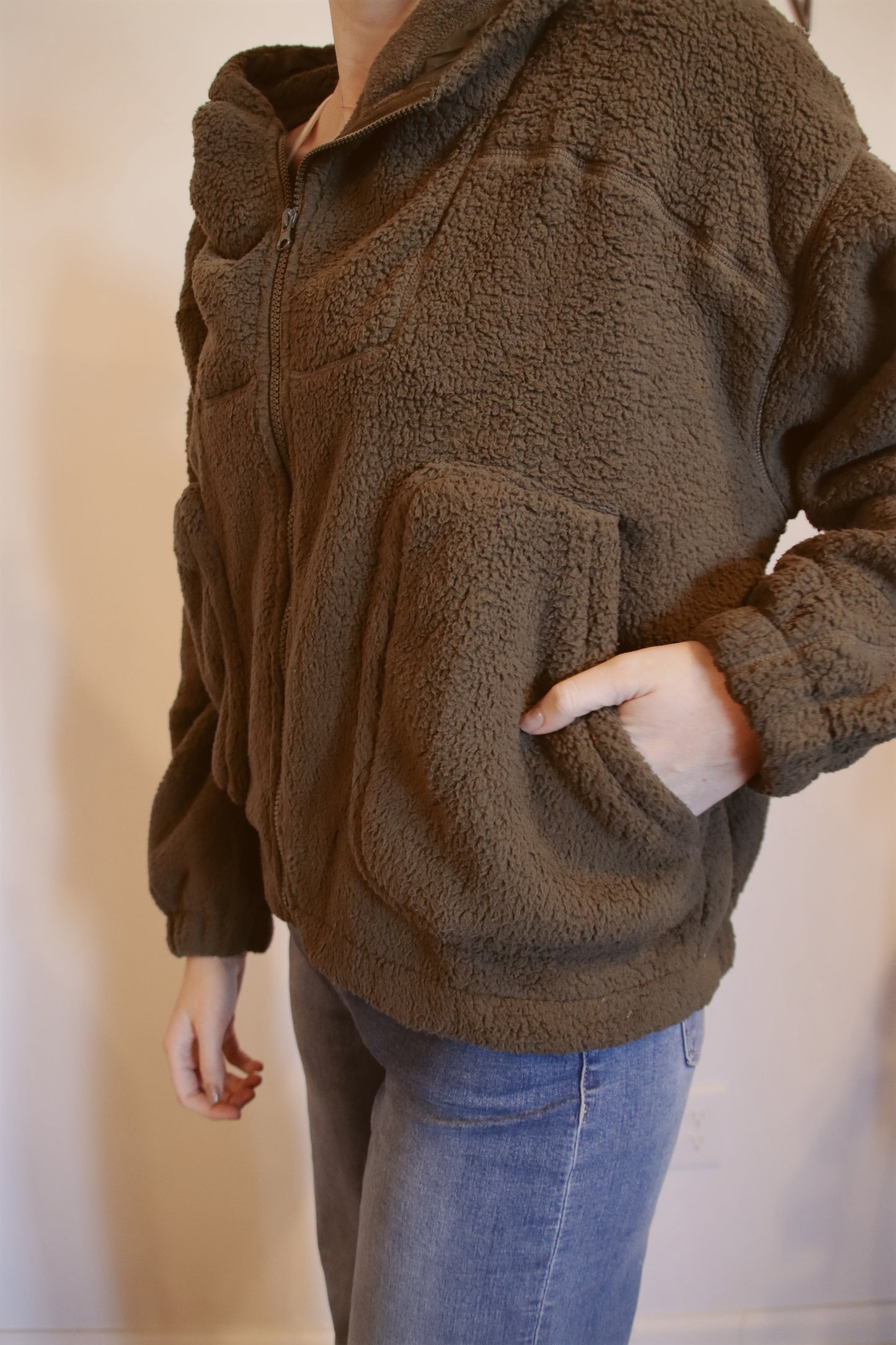 Oversized Teddy Bear Zip-Up Hoodie