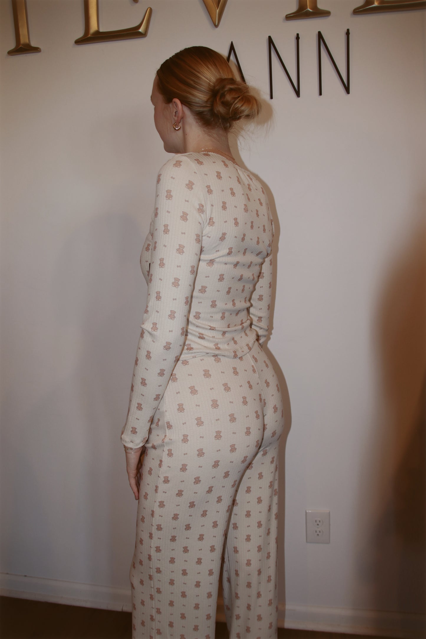 Teddy Bear Print Pointelle Lounge Set