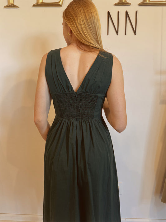 V-Neck Front Tie Fit & Flare Midi Dress