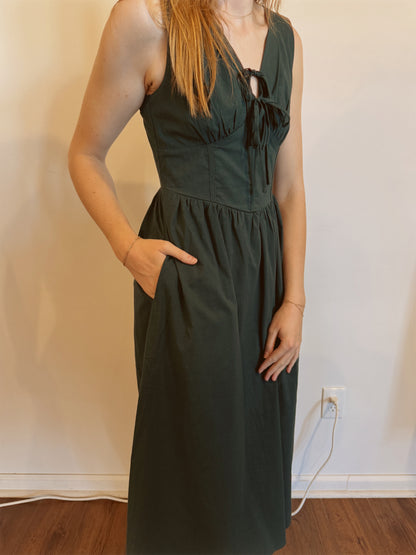 V-Neck Front Tie Fit & Flare Midi Dress