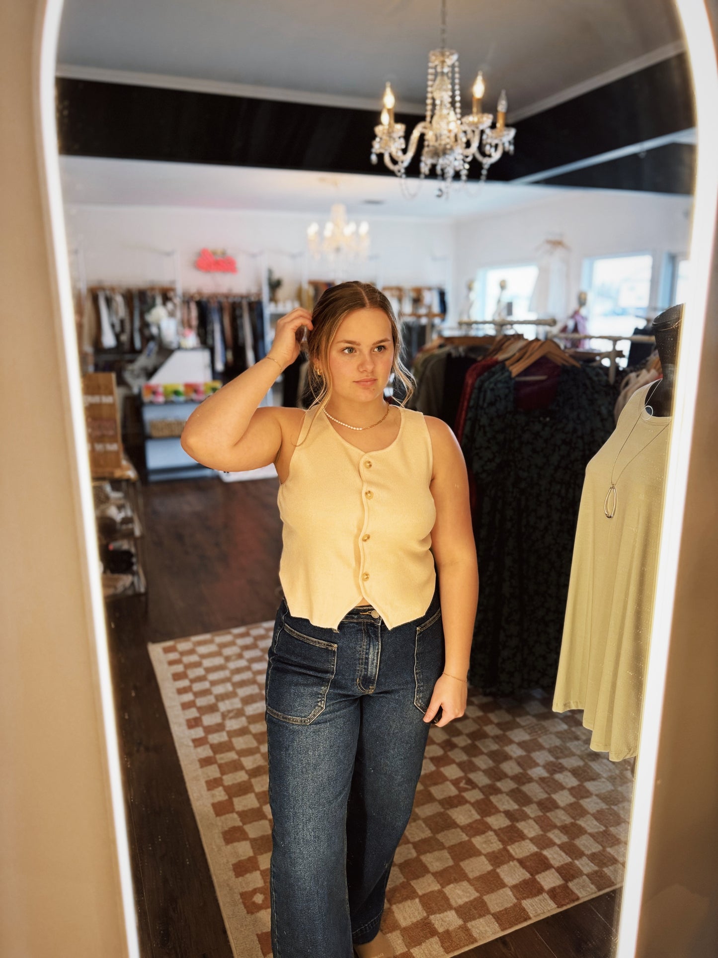 Audrey Sleeveless Button Up Top