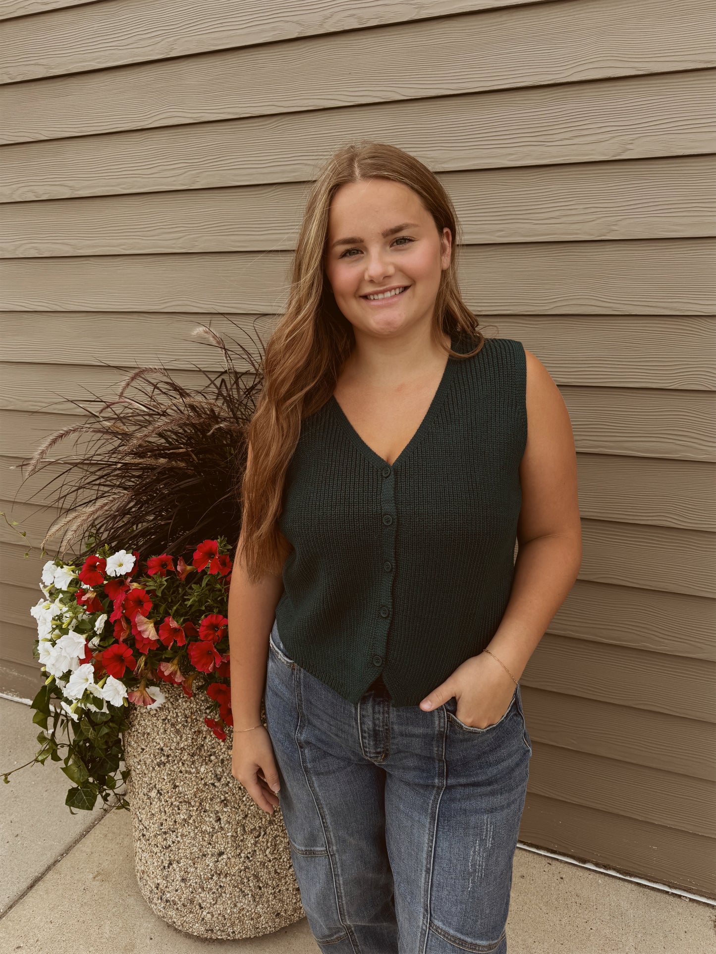 V-Neck Sleeveless Buttoned Sweater Vest