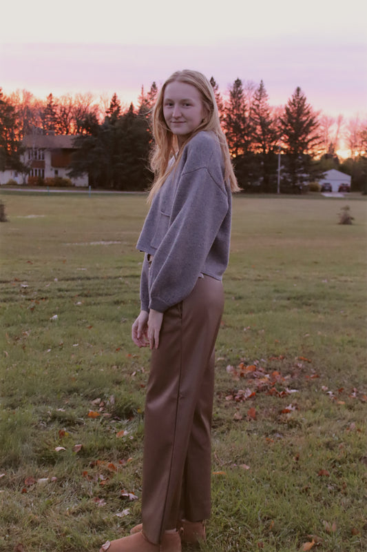 Faux Leather Straight-Leg Pants