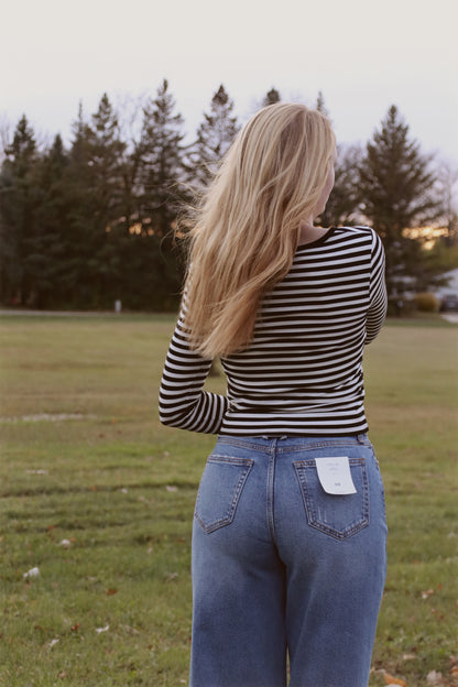 Striped Brushed Rib Henley Top