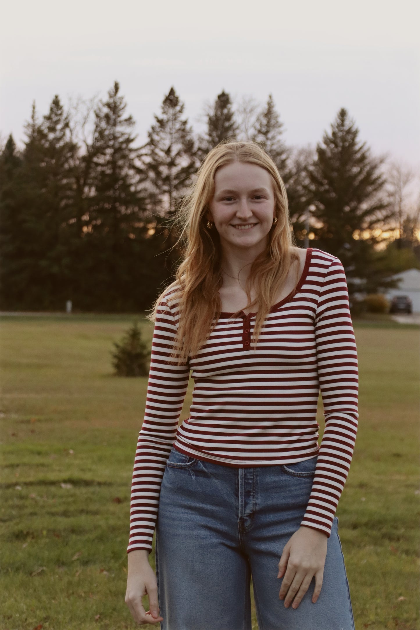 Striped Brushed Rib Henley Top