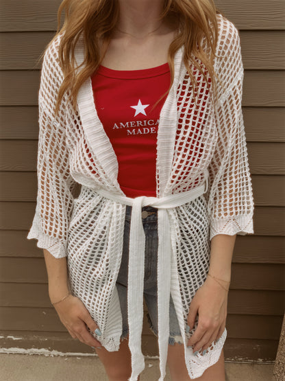 Coastal Views Crochet Tie Kimono
