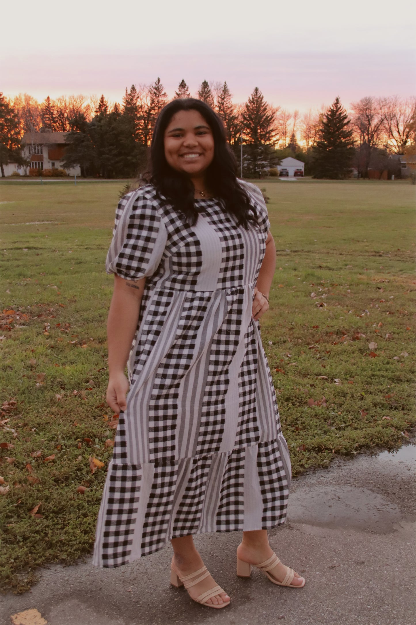 Plus Gingham Patchwork Dress